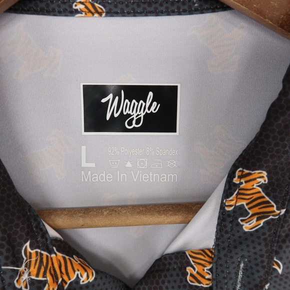 Waggle Golf Polo Shirt Mens L Gray Tiger GOAT Print All Over AOP Performance - Picture 5 of 5